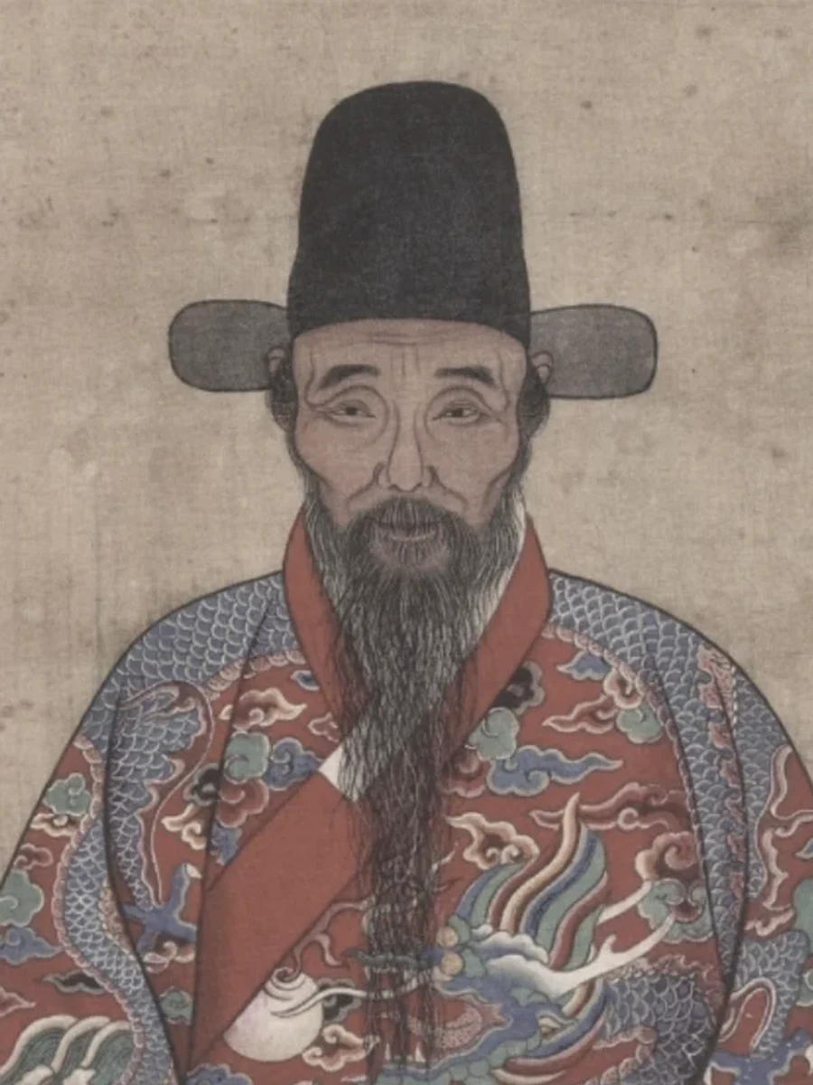 王阳明的明代传世绘画肖像，戴乌纱帽、蓄长须、着红色官服，不作为真实容貌的证明